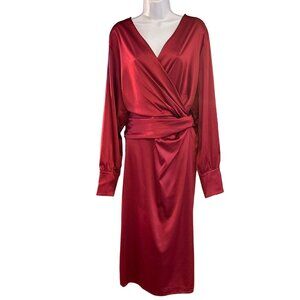 Lane Bryant Women Holiday Red Satin Faux Wrap Dress 22/24 Special Occasion Party